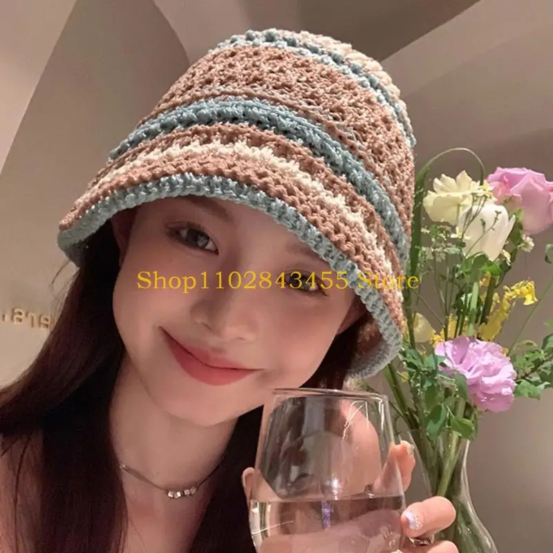 49MC Knit Bucket Hat for Woman Breathable Multiple Color Weaving Wide Brim Bucket Hat Adult Teens Summer Fisherman Cap
