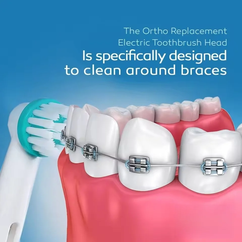 Kepala sikat gigi elektrik, kepala sikat gigi pengganti untuk OralB profesional Ortho & ujung daya kompatibel dengan ortodontik