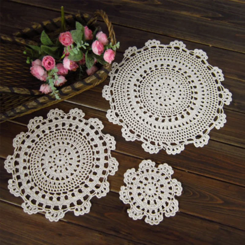 Natural Tablecloth Handmade Crochet Lace Cotton Placemat Table Cloth Doily Cover Pad Heat Resistant Anti-Skidding Pad Decor