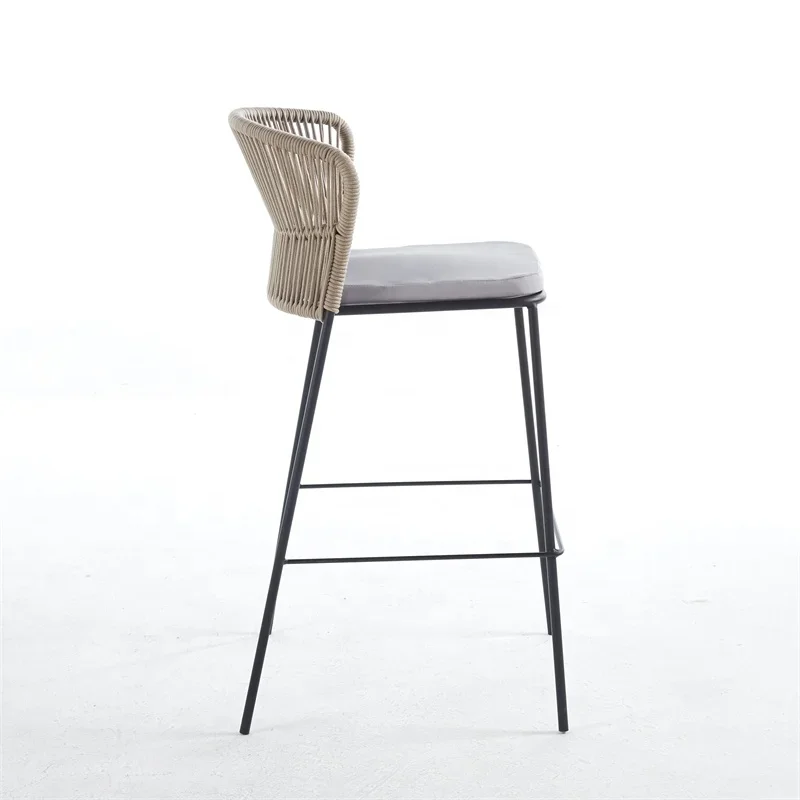 Italian Counter Bar Stools Bar Chair Padded Outdoor and Indoor Nordic Woven Rattan High Bar Stool