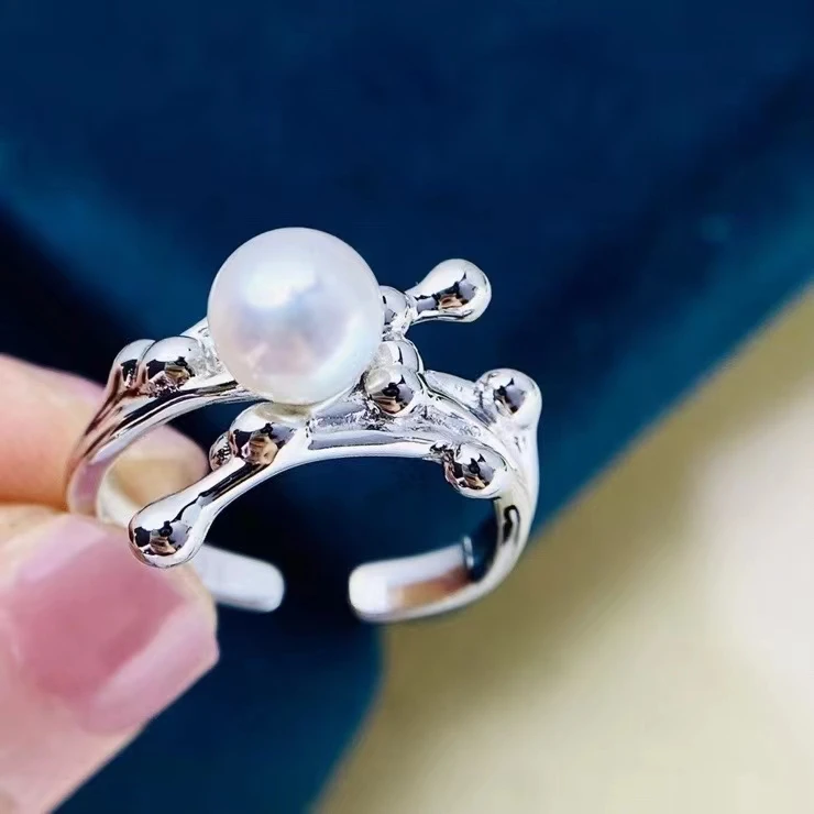 Wholesale 925 Sterling Silver Adjustable Ring Mount Settings Findings Mountings Accessory Parts for 6-7mm Pearls 5pcs/lot