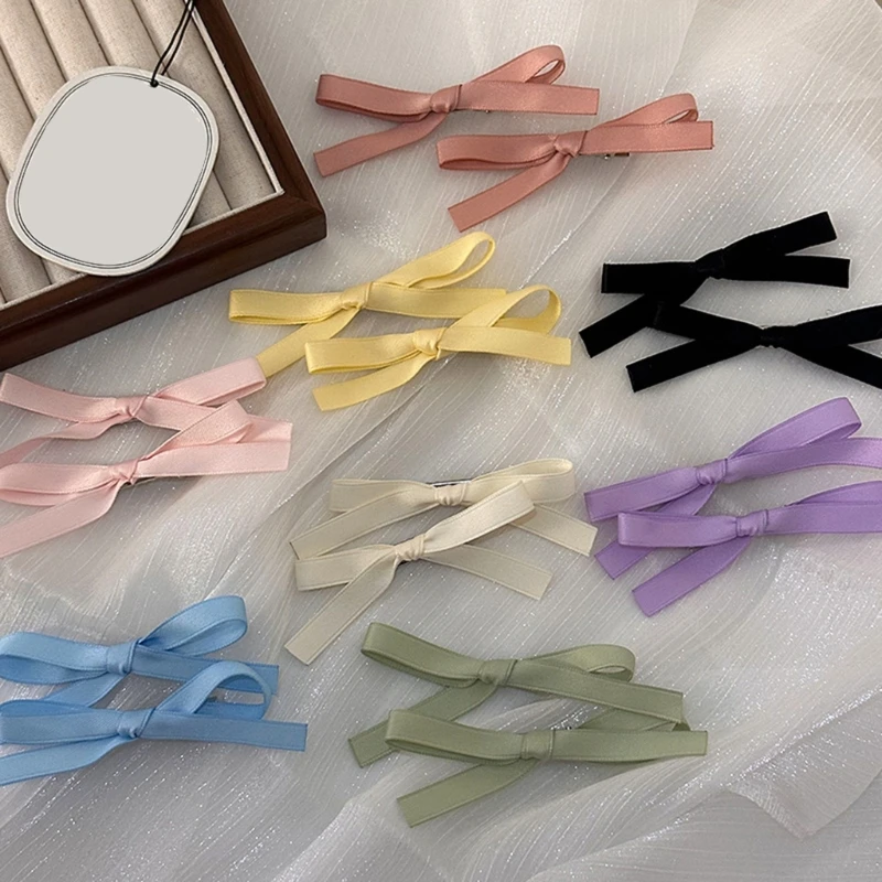 1 Pair Ribbon Bow Hair Clip Harajuku Style Hairpin Girls Hair Barrettes Side Pin Ribbon Hair Bows Female Girls Hair Accessory