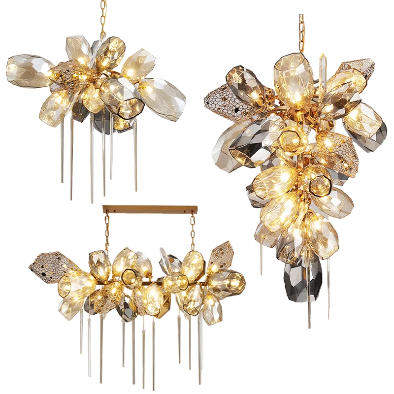 

LED light luxury tassel gold glass grape chandelier for living room ceiling lustre hanging decorative lighting fixtures .