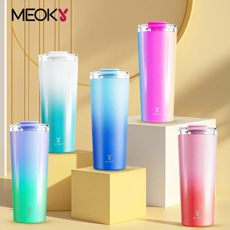 

Meoky 24oz Coffee Cup Multicolor Tumbler Two Ways to Drink Stainless Steel Leak-Proof Car Mug Portable Insulated Water Bottle