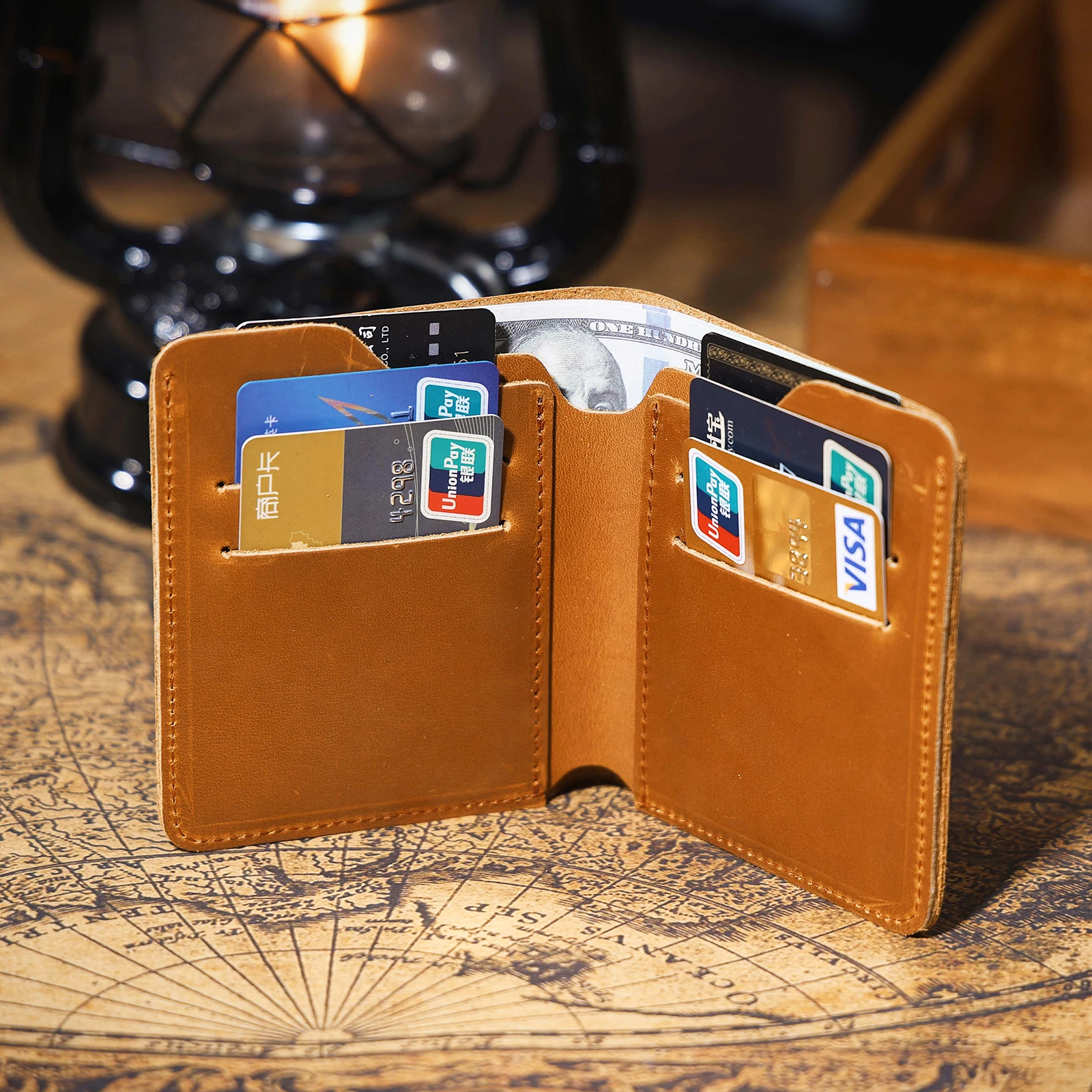 S.WORKER Vintage Kurze Geldbörse aus Vollnarbenleder für Herren, Taschenbrieftasche, Kartenhalter, Bargeldtasche – Detail 9