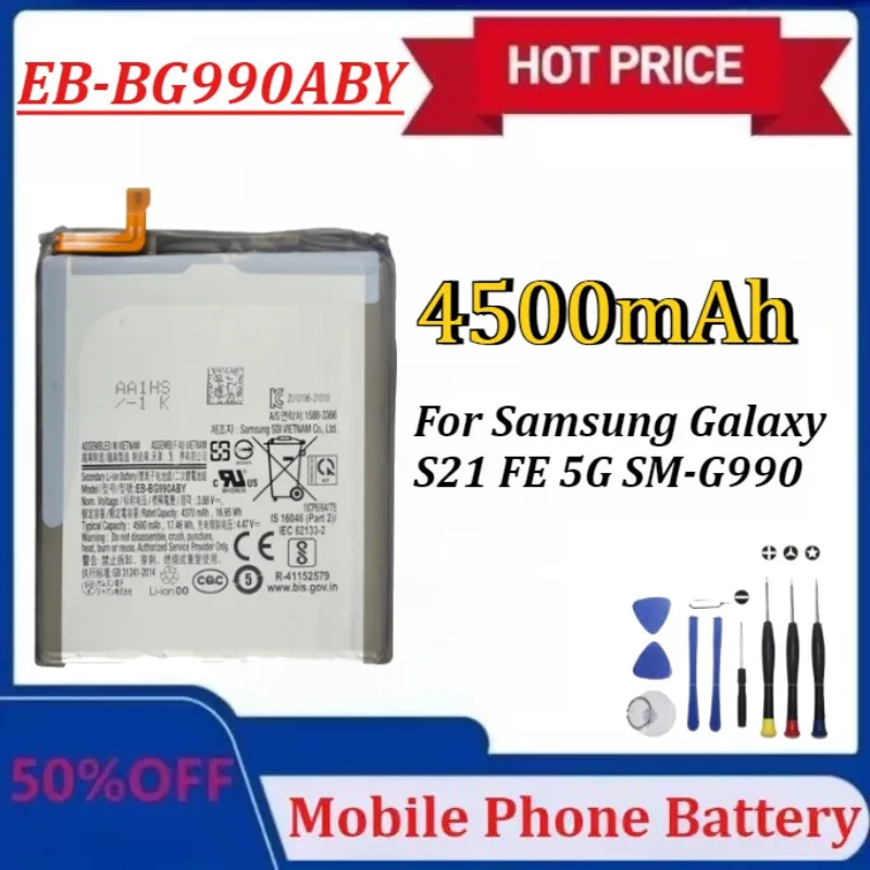 

Upgraded EB-BG990ABY 4500mAh High Quality Battery for Samsung Galaxy S21 FE 5G SM-G990 High-Capacity Batteries with tools