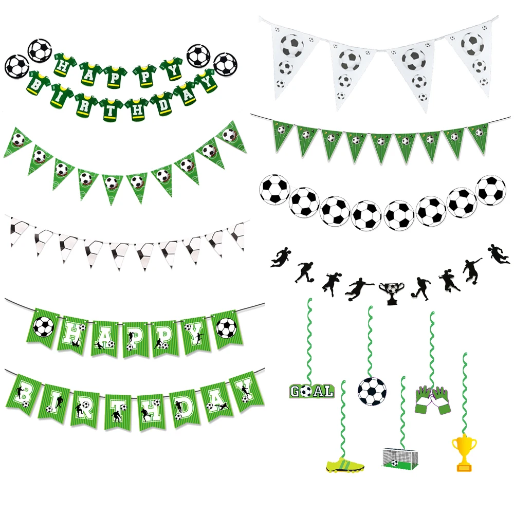 Football Themed Party Backdrop Decoration Banner Hanging Spiral Pulling Flag Children Boys Birthday Party Decoration Supplies