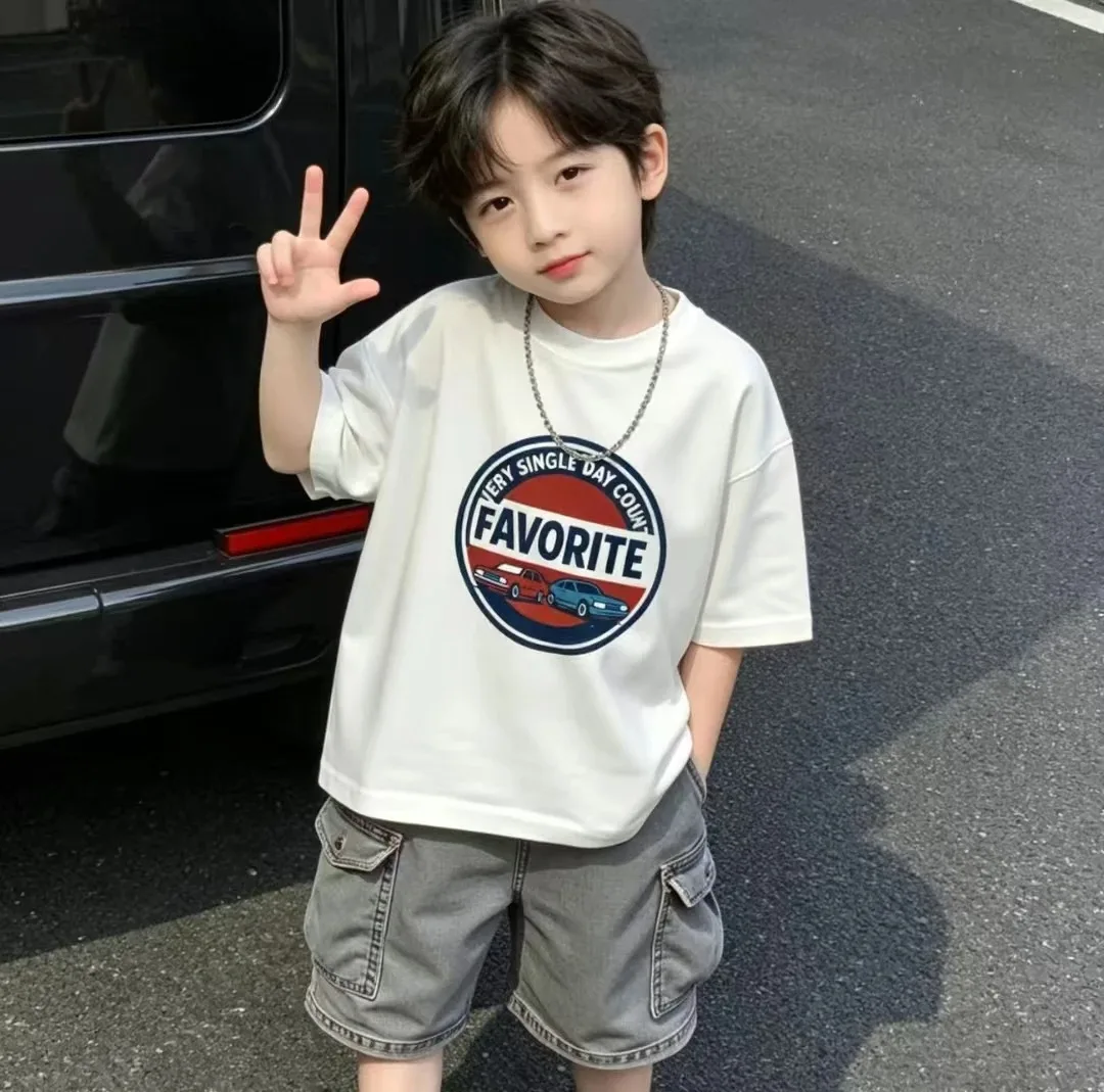 Best-selling cute digital print 100% cotton T-shirt, trendy children's comfortable, soft and breathable top for boys and grils