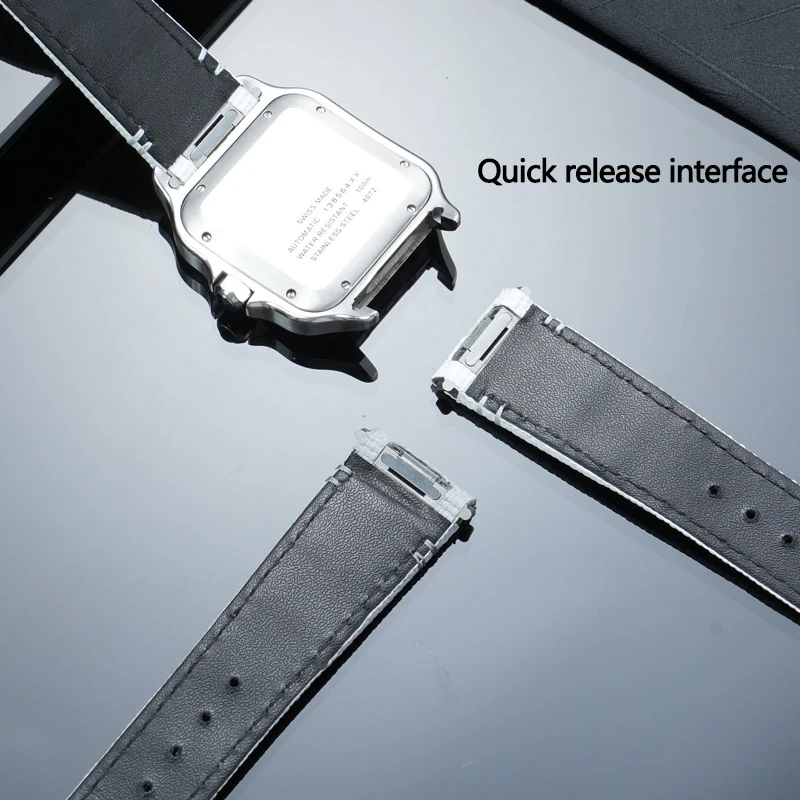 21mm Fluororubber Strap For Cartier Santons series fold buckle bracelet metal joint Quick release watchband Customizable colors
