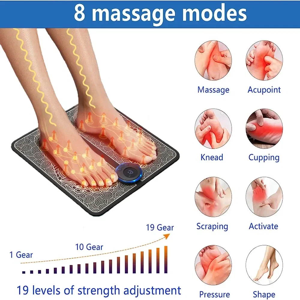 Portable Rechargeable EMS Foot Massager Pad with TENS Stimulation, Adjustable Multiple Modes for Custom Foot Relaxation, Foldable Sole Massage Mat for Home, Office, Travel & Daily Use, Ideal for Easing Soreness from Long Standing or Desk Work