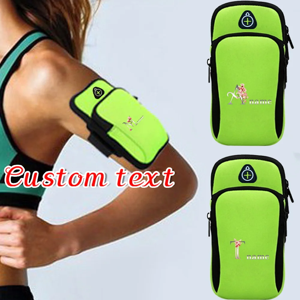 

Personalized Customization Name Green Sports Arm Bag Sports Arm Strap Running Bag with Headphone Jack Phone Arm Strap Phone Bag