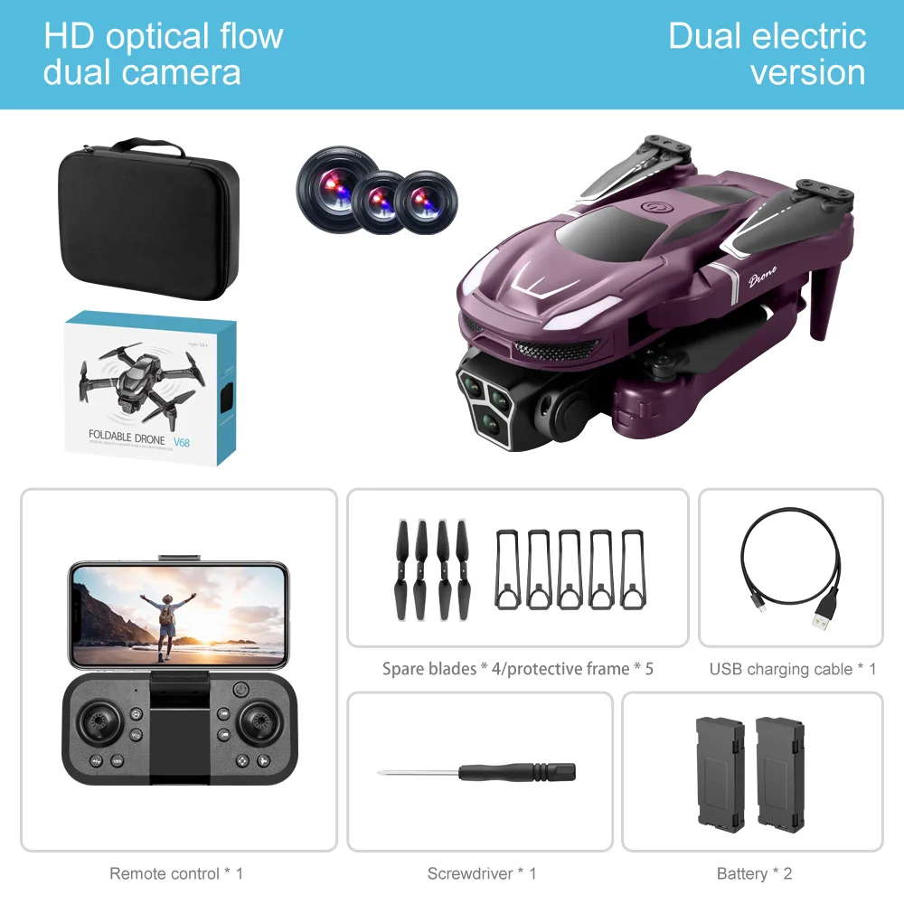 

V68 Drone Profesional Dual HD Camera Aerial Photography FPV Helicopters Obstacle Avoidance Foldable RC Quadcopter Toy Gift