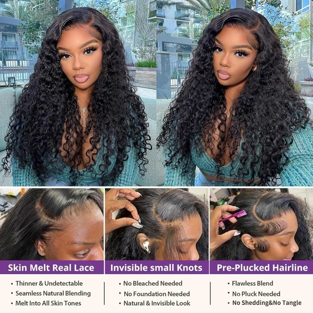 30 Inch Water Wave Lace Front Wigs Human Hair 180 Density 13x4 HD Lace Frontal Wigs Human Hair Water Wave  Glueless Wigs