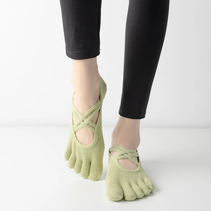 Neue Frauen Anti Slip Pilates Socken Fünf Kappe Silikon Non-Slip Yoga Socke Verband Ballett Tanz Damen Fitness Sport baumwolle Socke – Detail 7