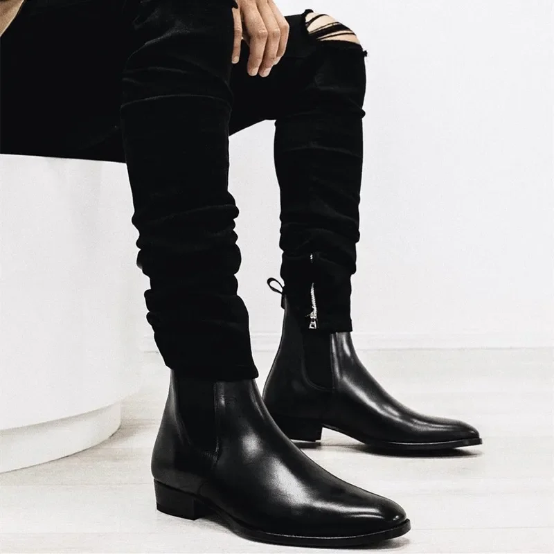 Chelsea Boots Men Black Brown Business Short Shoes for Men Handmade Ankle Boots Zapatos Hombre