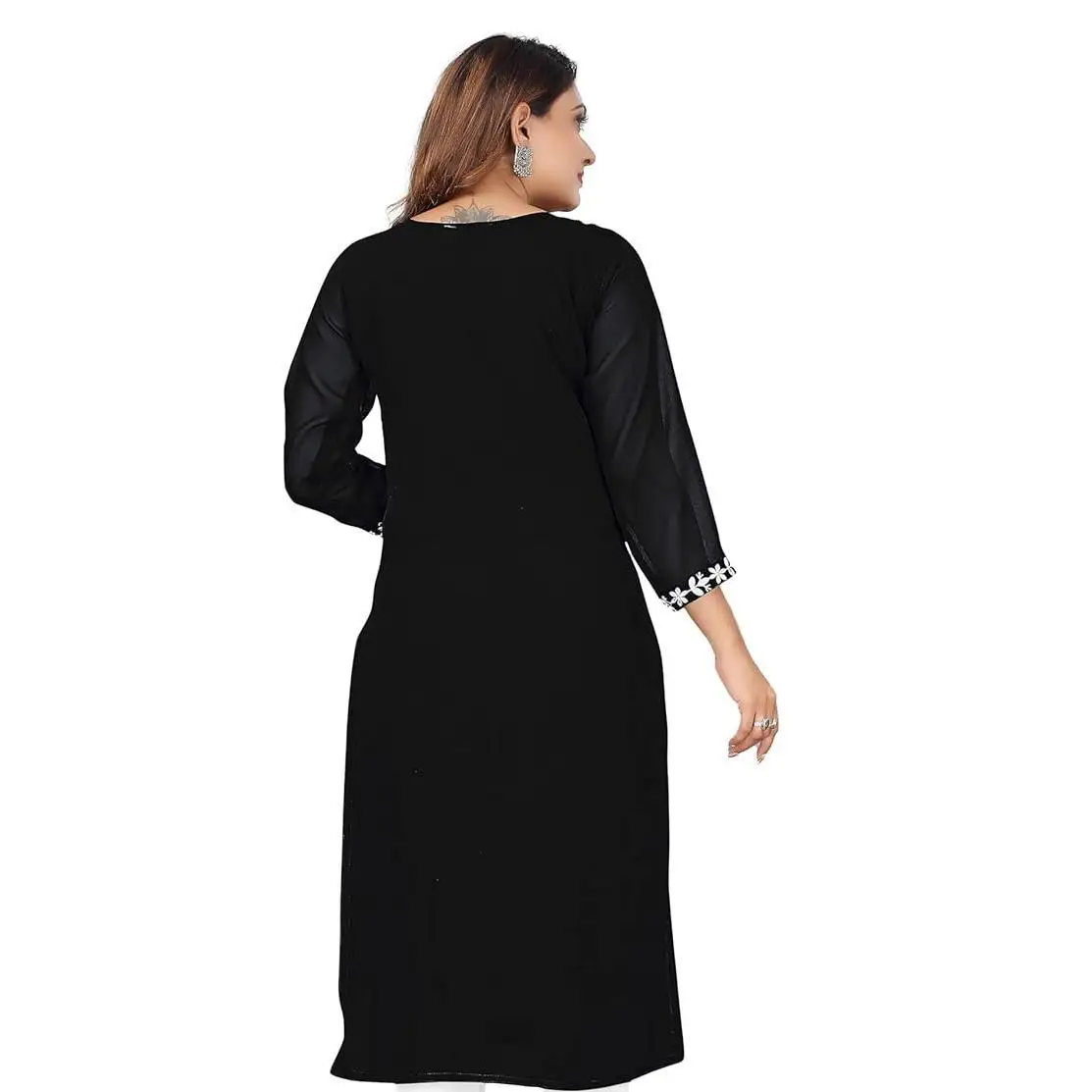 Women's Kurt casual fashion dress long sleeved straight tube casual ethnic flower Mandarin round neck regular size design sense