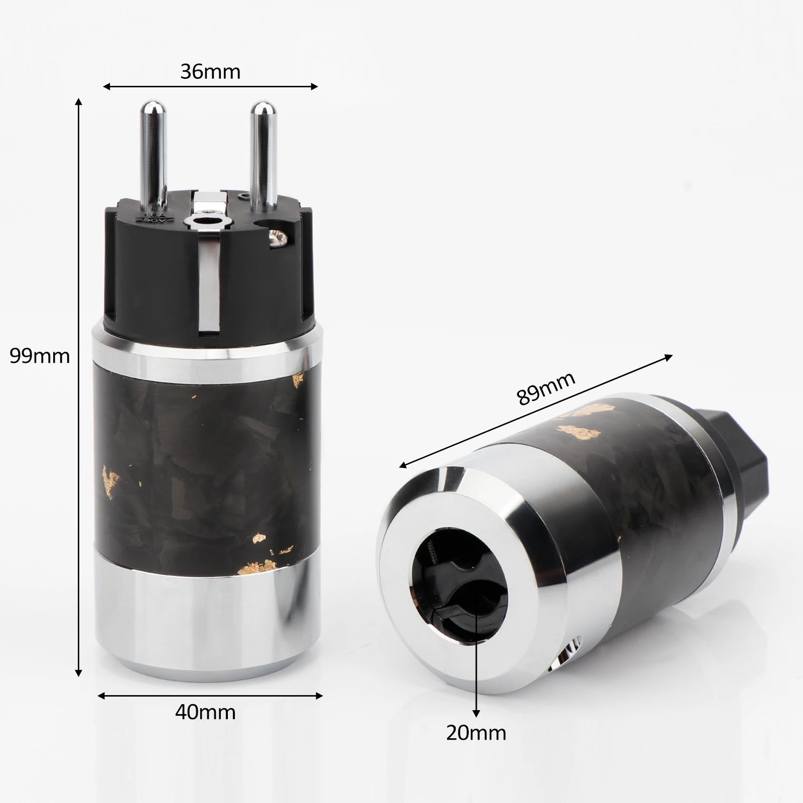 High-End EU/US Schuko Forge Carbon Fiber Shell Rhodium Plated IEC Power Connector Extension Adapter Power Plug for DIY Cable