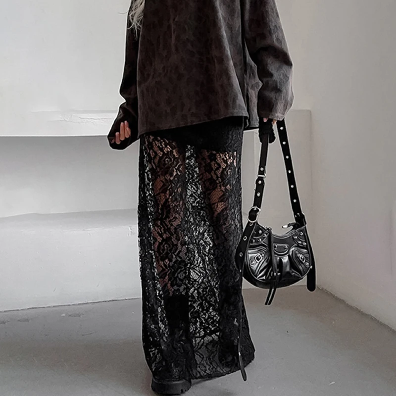 

Ретро-юбки с кружевными вставками и вырезами, прямые, с высокой талией, в европейском стиле, женские, весна-лето 2026, длиной до щиколотки