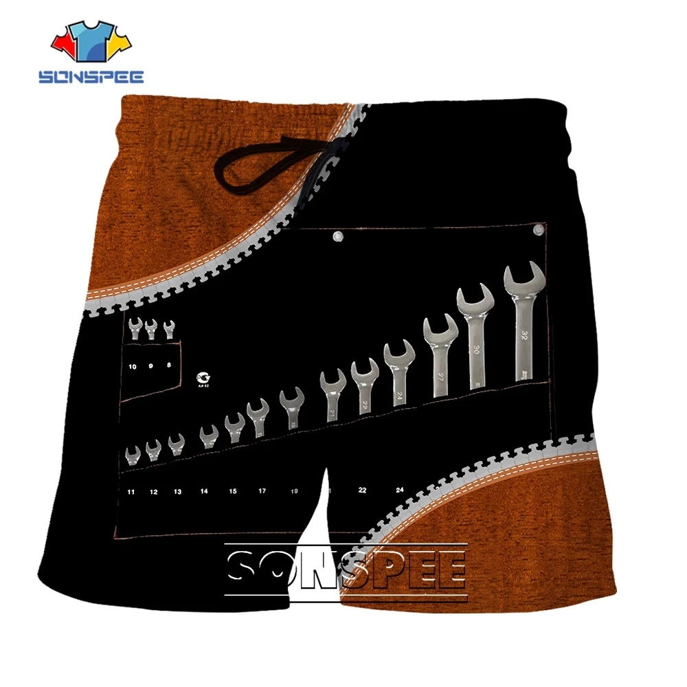 SONSPEE Screw Wrench Spanner Pattern Shorts Men Women's Harajuku Opener Mechanic Graphic Sportwear Oversize 3D Print Short Pants