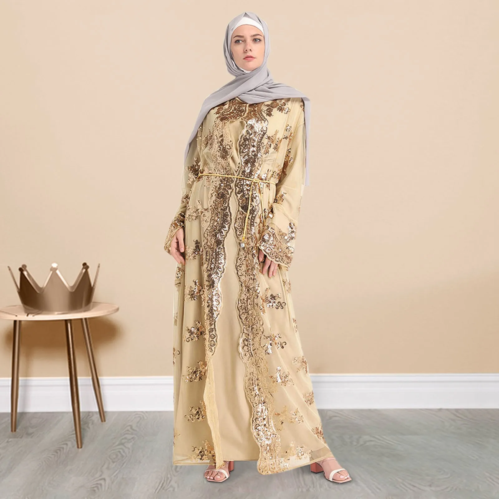 

Floral Sequin Abaya Kimono Cardigan Hijab Muslim Dress Turkish Islamic Clothing Abayas For Women Dubai Kaftan Robe Islam Caftan