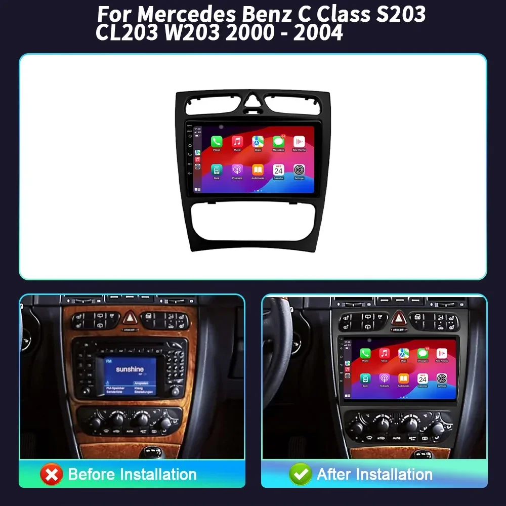 Car Radio Android 14 For Mercedes Benz C Class S203 CL203 W203 2000-2004 Wireless Carplay Navigation 4G GPS Touch Screen Stereo