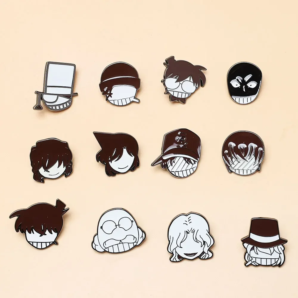 Detective Conan Enamel Pin Anime Brooches Kudou Shinichi Mouri Ran Jason Kidd Badge Backpack Jewelry Gift for Men Fans