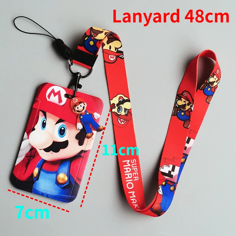 Super Mario Bros Card Holder Anime Lanyard Students License Bus Campus Meal Credit ID IC Case Kids Neck Strap Cartoon Card Cover