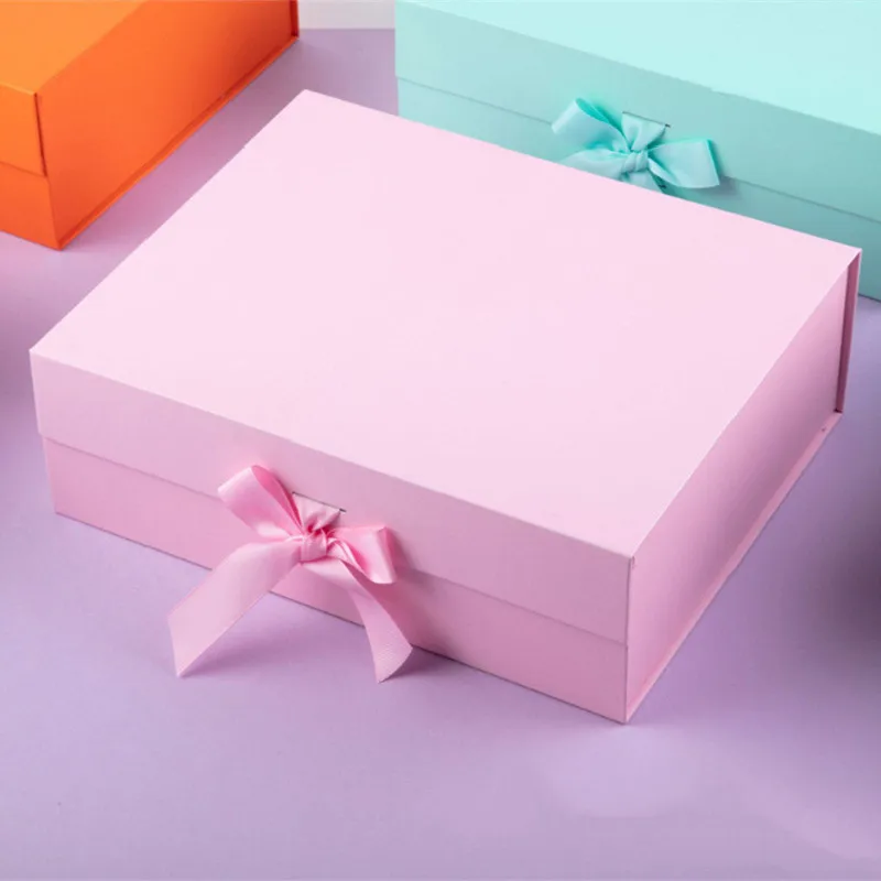 Bow Gift Box Magnetic Flip Box Packaging Rigid Ribbon Wedding Cardboard Boxes Packaging Bowknot Box Clamshell Folding Box