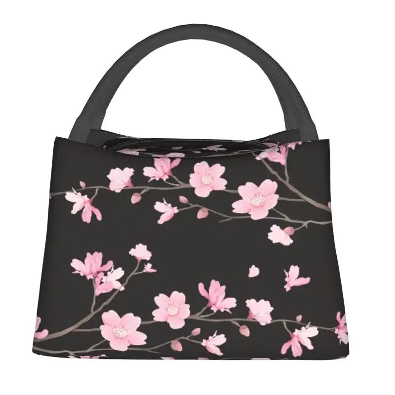 Bolso de mano con aislamiento de flor de cerezo para mujer, bolsa de almuerzo con flor de cerezo Sakura, enfriador térmico portátil, fiambrera de comida, viaje