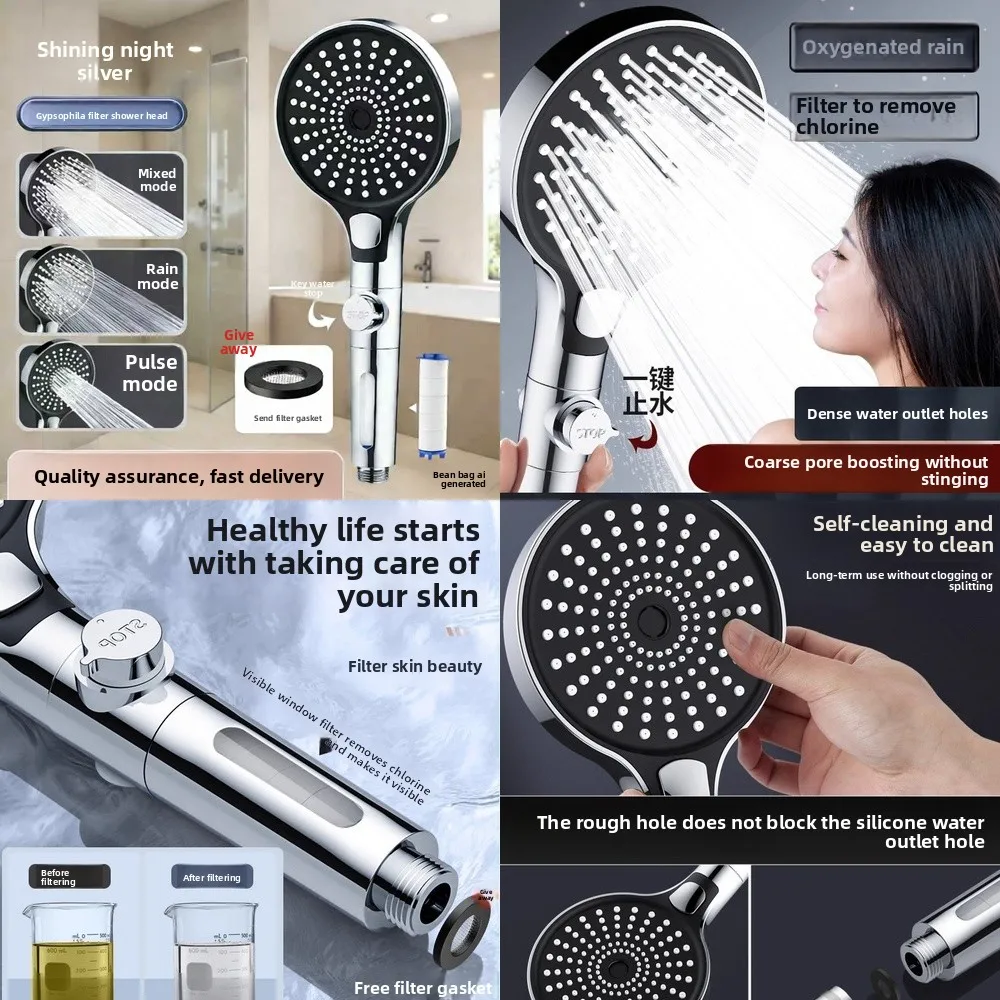 High Pressure Shower Head with Built-in Filter for Home Bathroom Use Handheld Rainfall Shower Spray Nozzle Enhanced Water