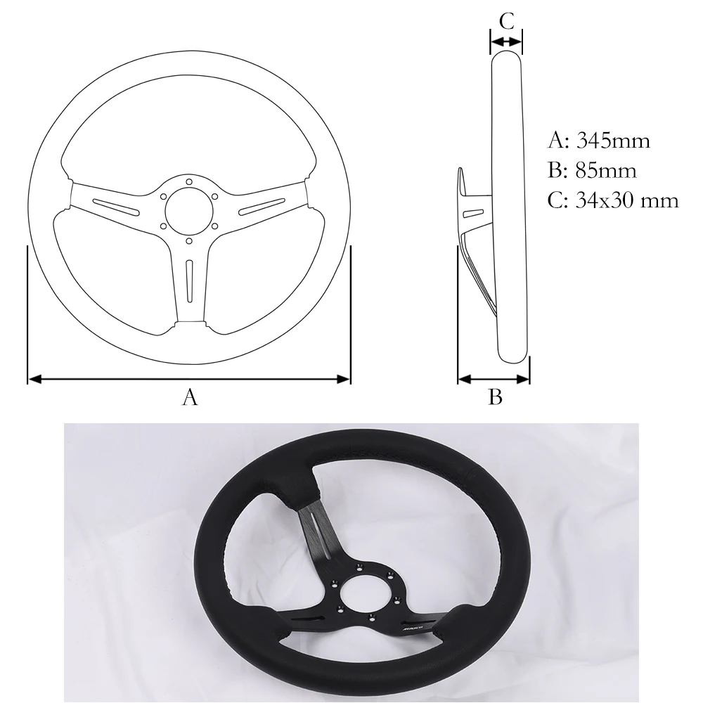 13.5Inch/345mm Racing Steering Wheel Real Leather JDM Style Drift Pc Game Deep 85mm Steering wheel