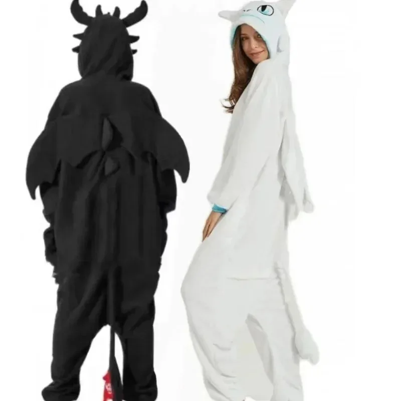 الفانيلا الكرتون الملتصقة بيجاما للحيوانات تاميد التنين الأبيض التنين سميكة ملابس المنزل غرزة بيجامة الكبار زي تأثيري