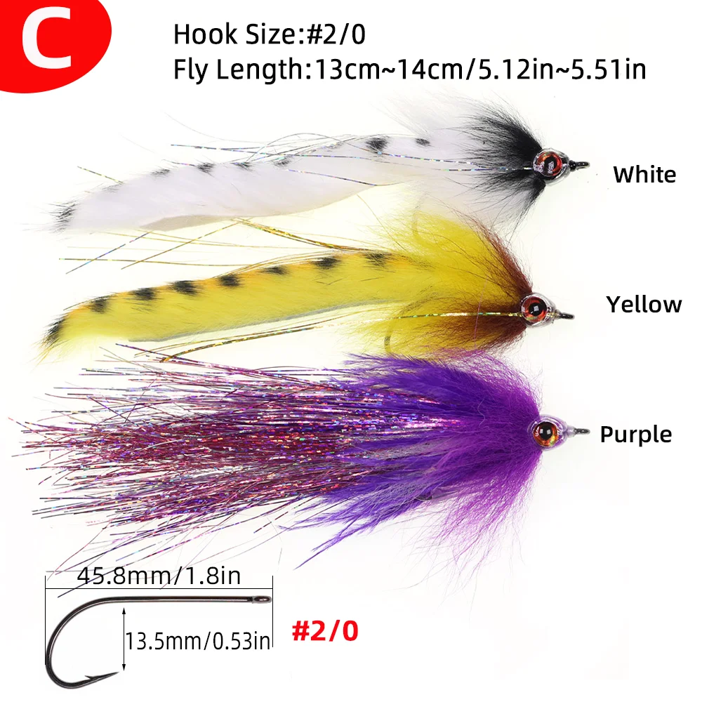 Vampfly 1pc/2pcs/3pcs 2/0 Suspending White Bait Fish Big Game Zonker Streamer Fly Trout Bass Pike Musky Tuna Fishing Lure Baits