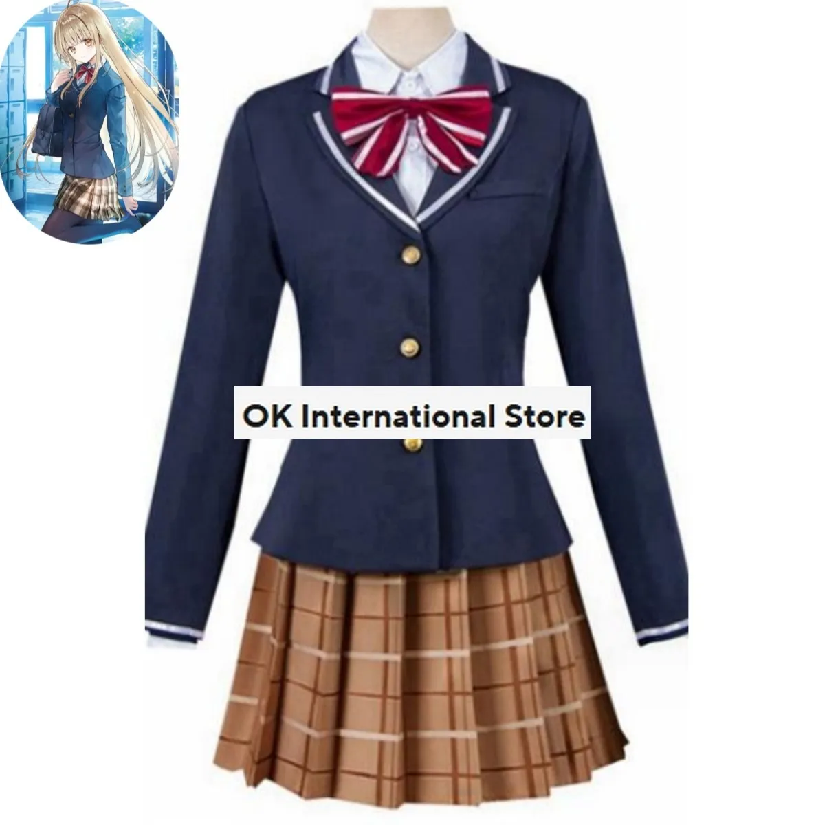 Anime der Engel nebenan verwöhnt mich faul Shiina Mahiru Cosplay Kostüm Perücke Schuluniform Rock Frau Kawaii Campus Anzug