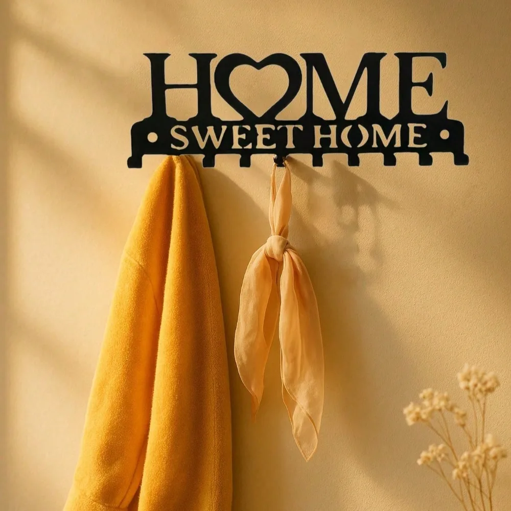 1 llavero negro montado en la pared, elegante organizador de entrada de Metal con ganchos para llaves, abrigos, sombreros, bufandas, duradero para pasillo