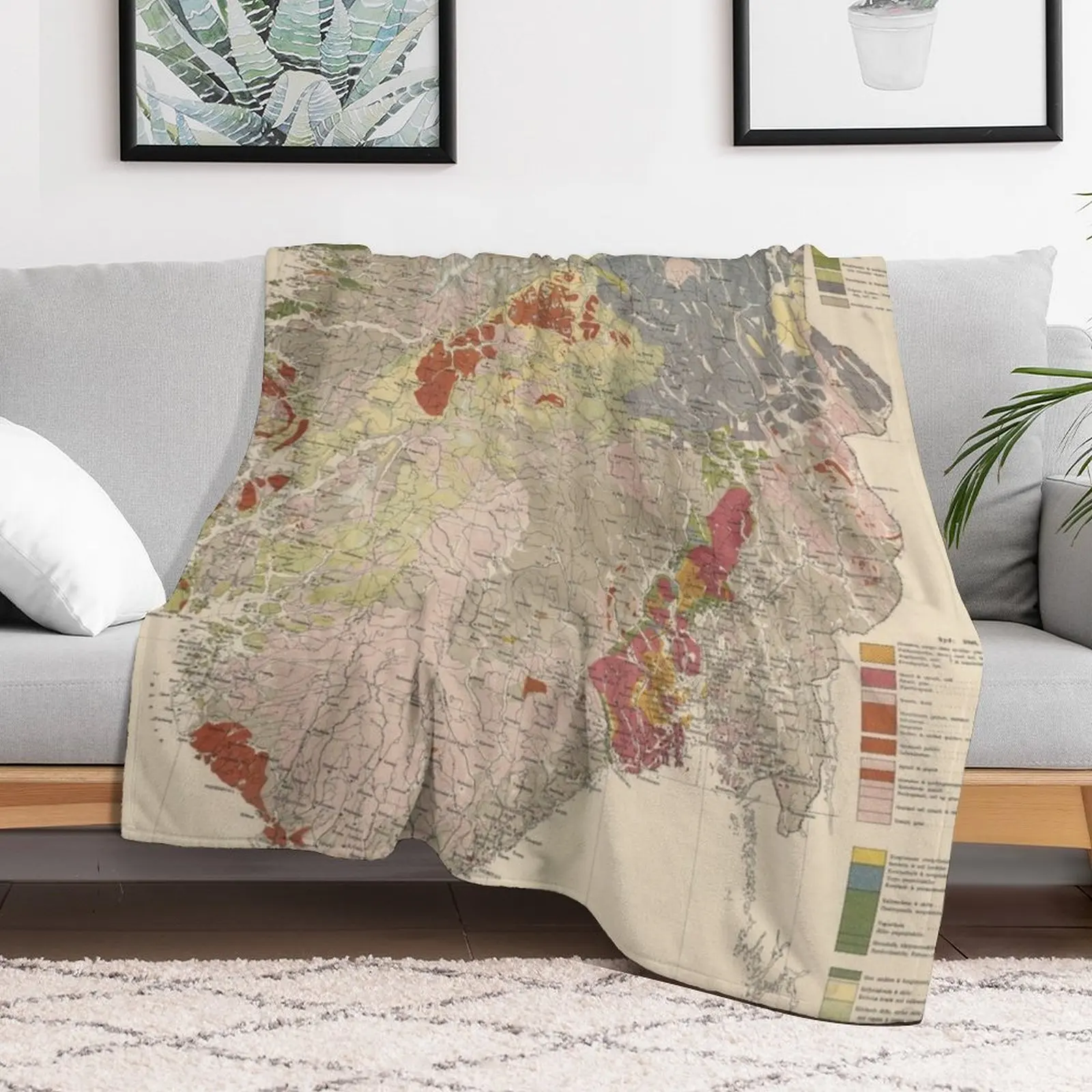 Vintage Geological Map of Norway (1878) Throw Blanket Thin Plaid on the sofa Beautifuls Decorative Throw Blankets