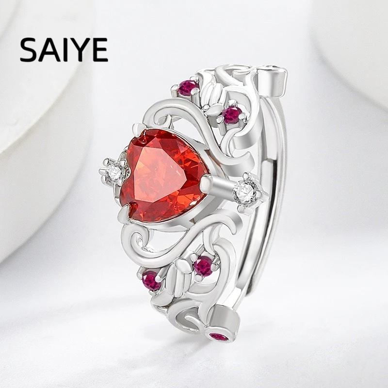 925 Sterling Silver Heart Crown Wing Ring for Women Multi Color Zircon Hollow Vintage Crown Ring Luxury Fine Jewelry Gift