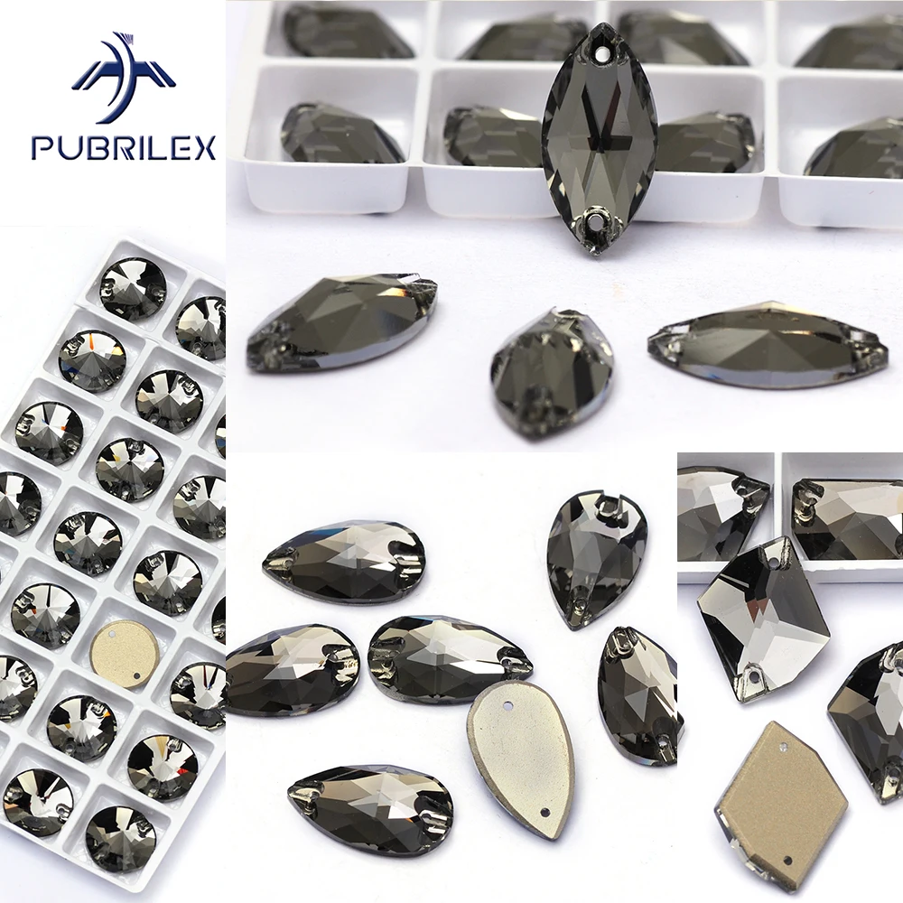 PUBRILEX Black Diamond Mix Größen Glas Strass Kunsthandwerk Steine und Kristalle zum Aufnähen Flatback Strasssteine für Hochzeitskleider
