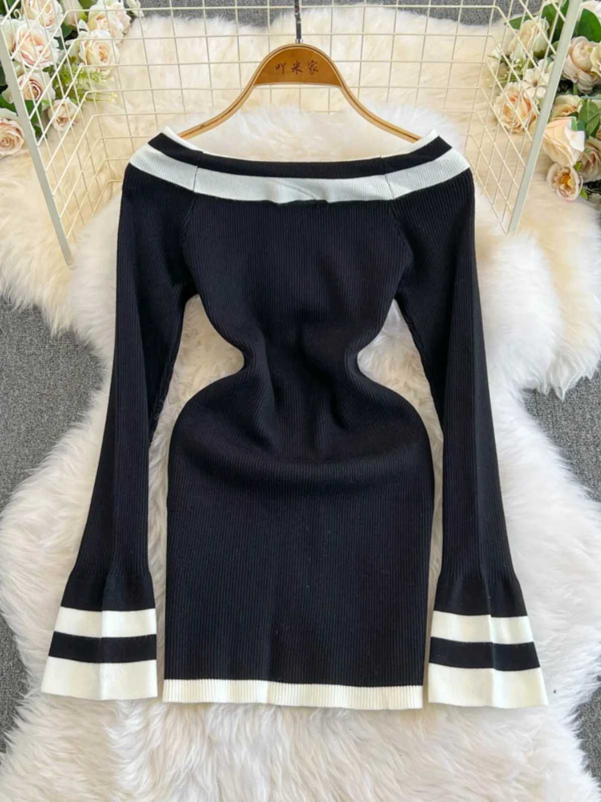 Autumn Winter Knitted Sweater Dress Women Single Breasted Gold Button Sexy Slash Neck Bandage Bodycon Pencil Short Dresses Lady