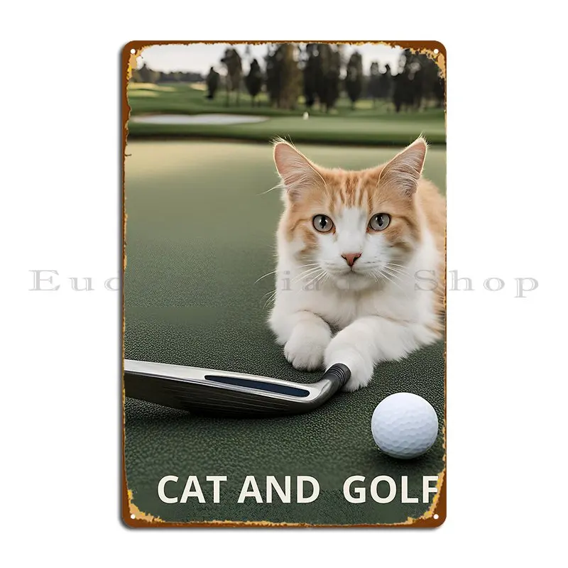القط والجولف علامات معدنية الطباعة جدار اللوحة شخصية حانة لوحات مضحك تين تسجيل ملصق