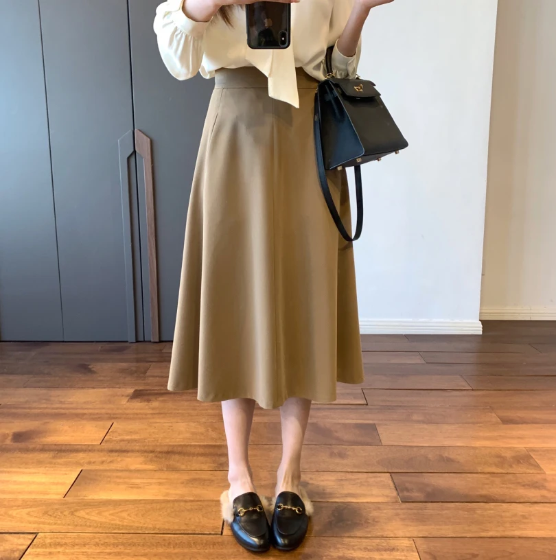 High Waist A-Line Skirt Women's Faion Slimming Age-Defng 6-Piece Patchwork Umbrella Sle f-Length Skirt