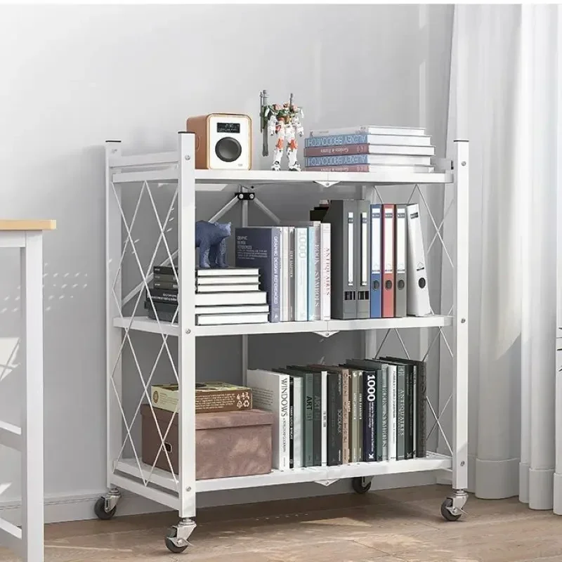 Folding iron shelf,mobile iron frame storage rack,multi-layer storage,multi-use living room bookshelf display flower stand shelf