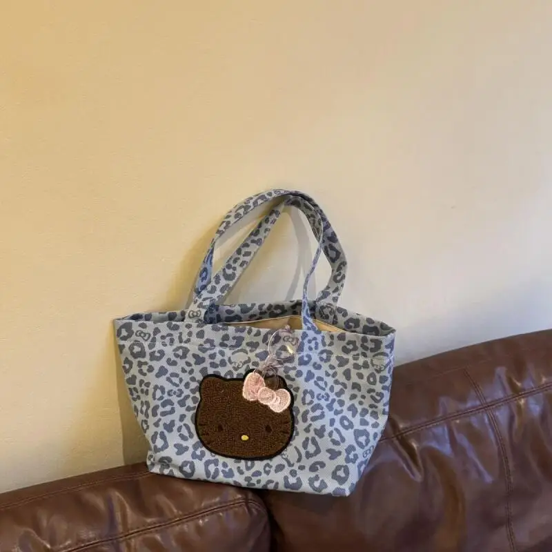 

Сумка на плечо Sanrio Kitty с леопардовым принтом, большая вместительная модная сумка в милом стиле, студенческая сумка для девочек, сумка на плечо