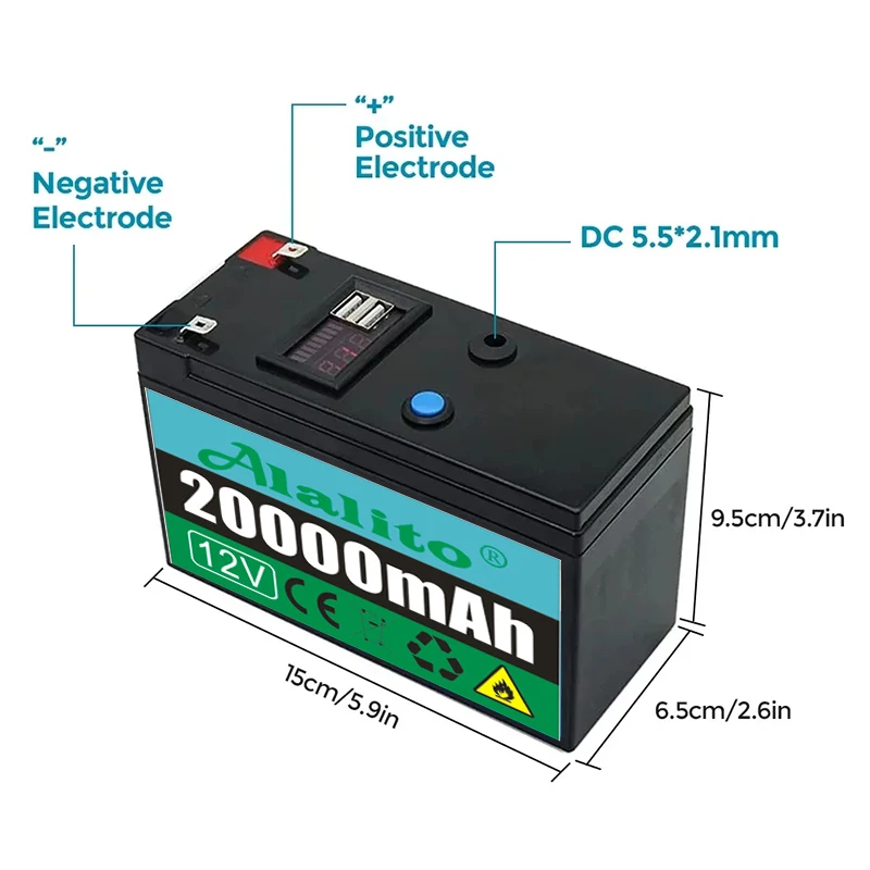 12V Battery 50Ah 18650 lithium battery pack Rechargeable battery for solar energy electric vehicle battery+12.6v3A charger