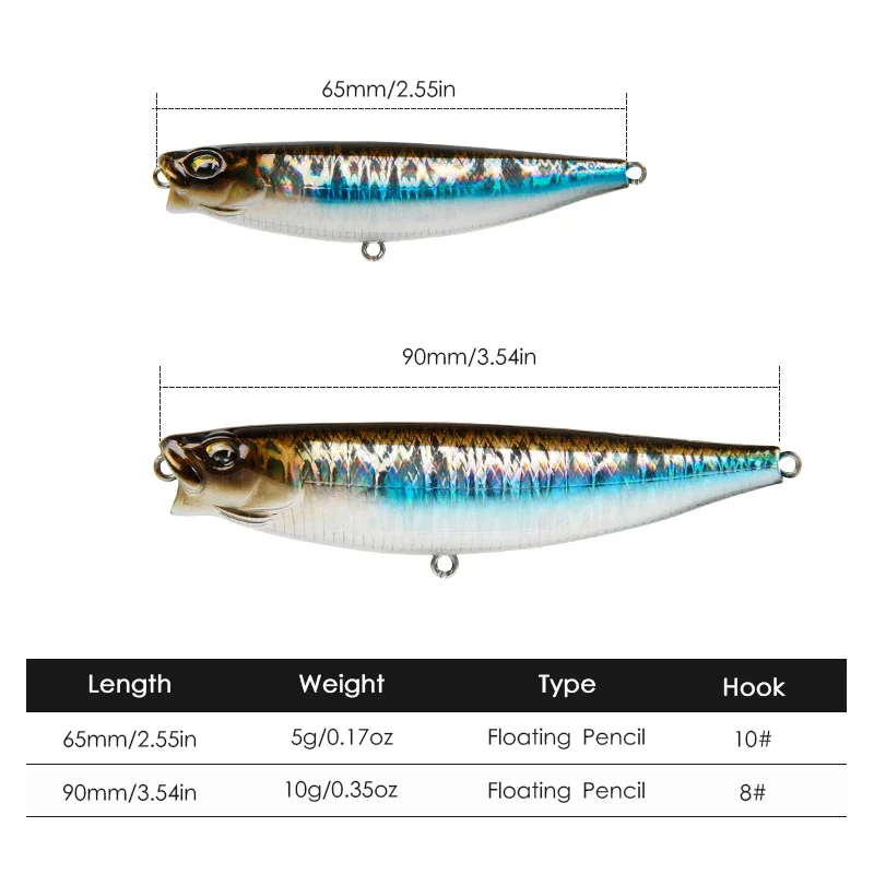 65mm 5g/90mm 10g Surface Pencil Fishing Lure Topwater Walk The Dogs Hard Baits Floating Stickbait For Bass Pike Fishing