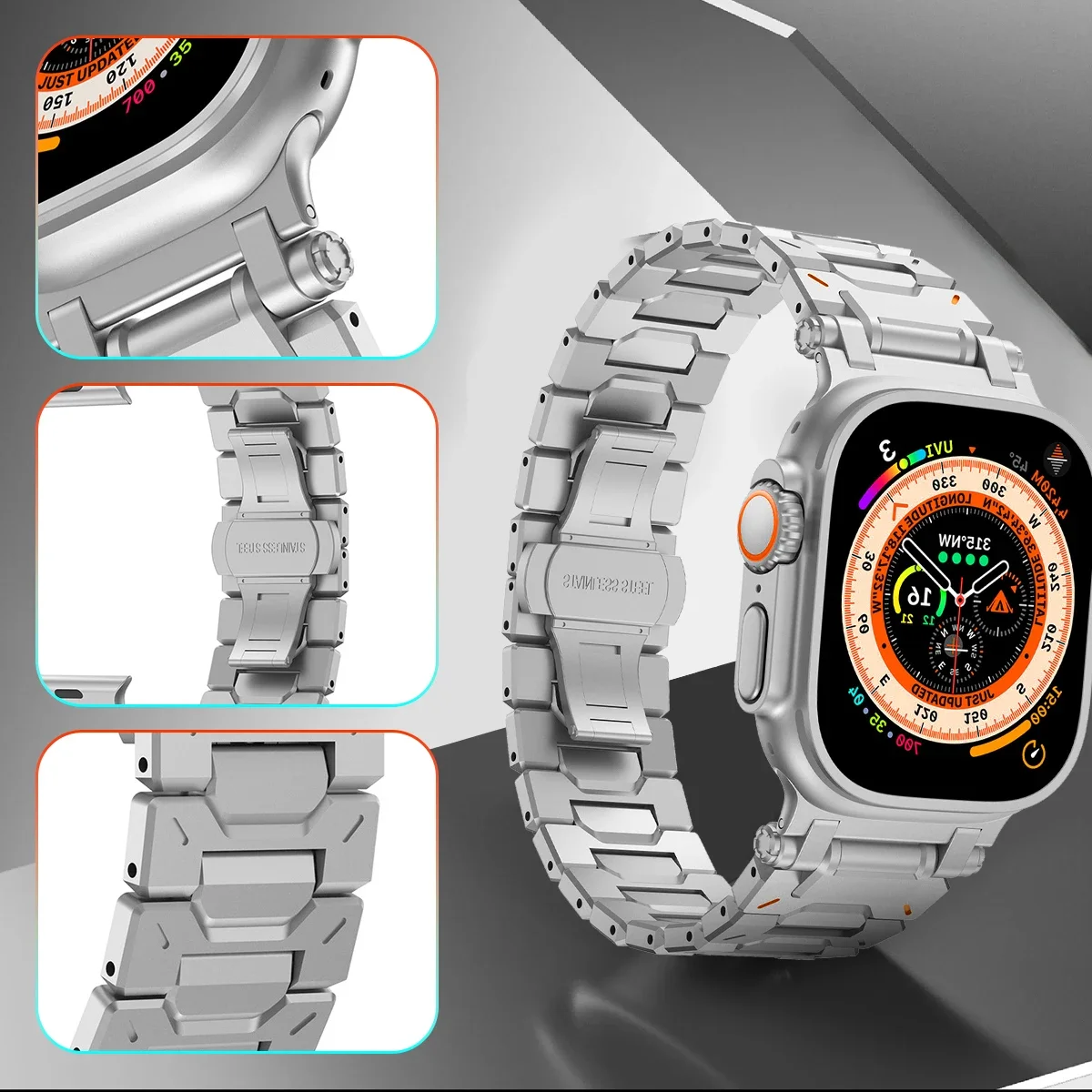 Luxury Titanium Color Strap for Apple Watch Ultra 2 Band 49mm 46mm 45mm 44 42mm Metal Stainless Steel Bracelet Iwatch 10 9 8 7 6