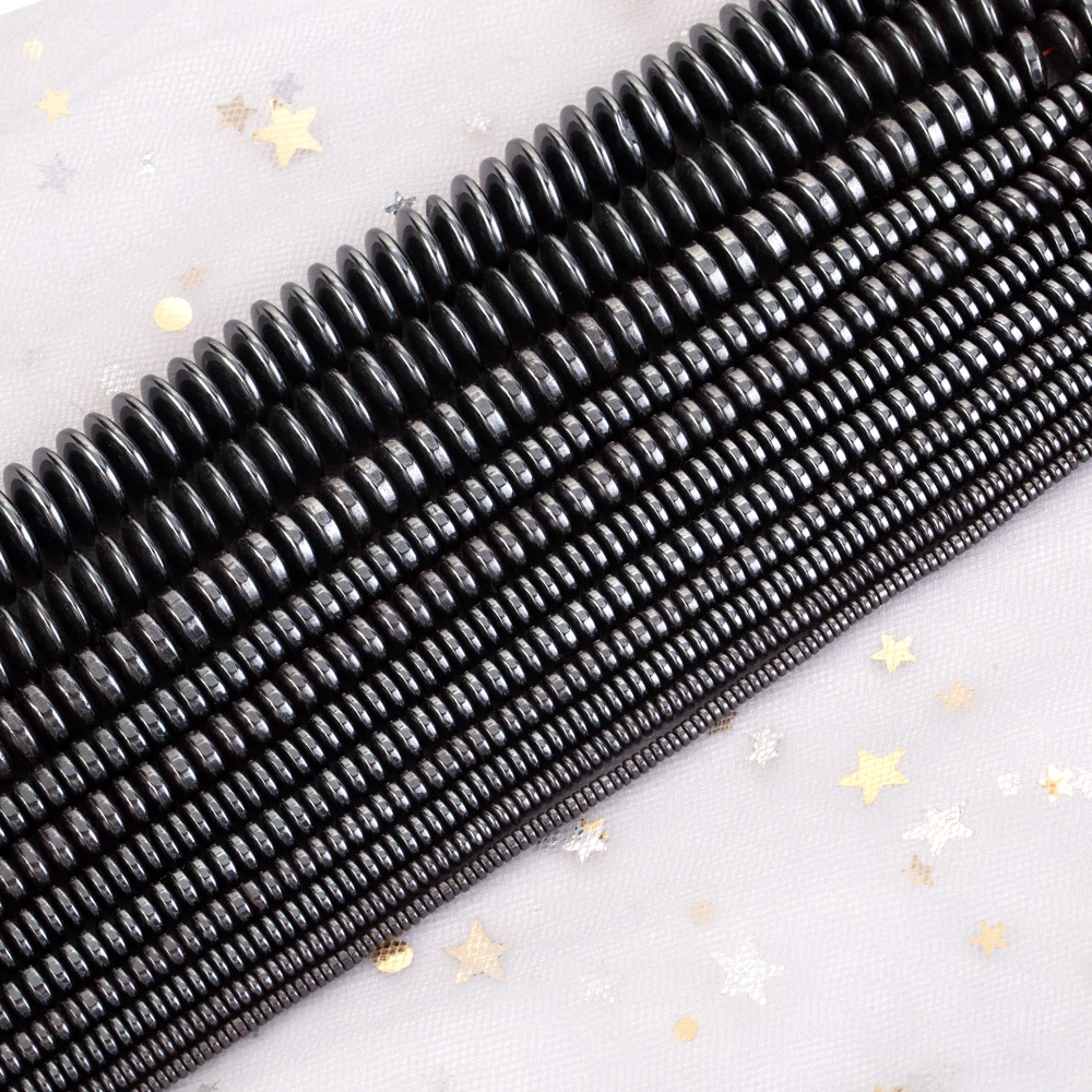 Natural Stone Black Thick Flat Beads Hematite Loose Spacer Beads for Jewelry Making DIY Bracelet Necklace Needlework Accessories