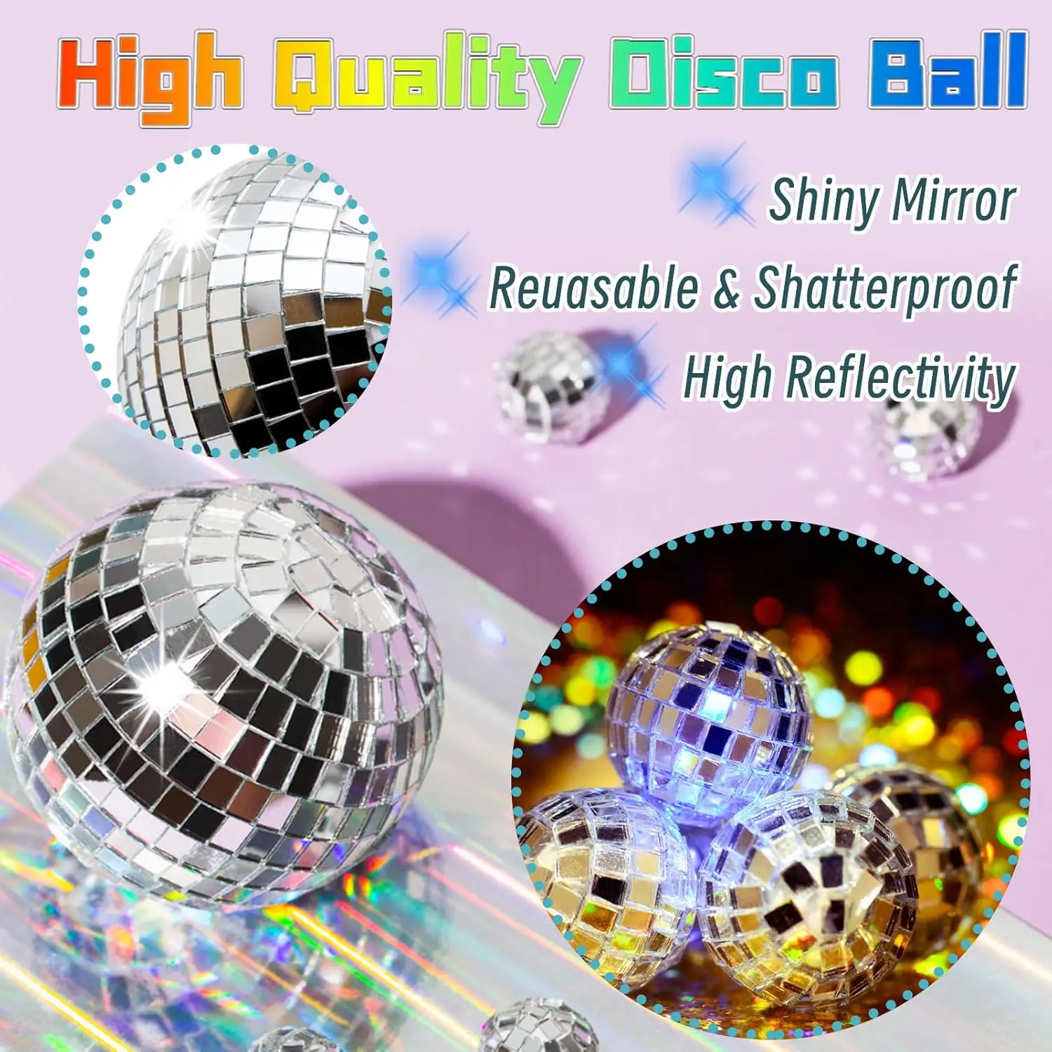 50 Pcs Disco Ball Cake Decoration,Mirror Ball Cake Topper 70s Themed Party  Disco Ball Ornaments for Christmas Tree Dance Music