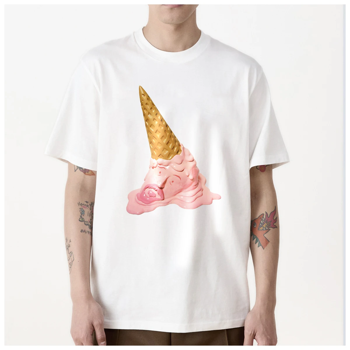 Ice Cream Popsicle Dessert summer sweet cute cold  men's t shirt Women Fashion 100% Cotton summer casual Breathable Couple Tops