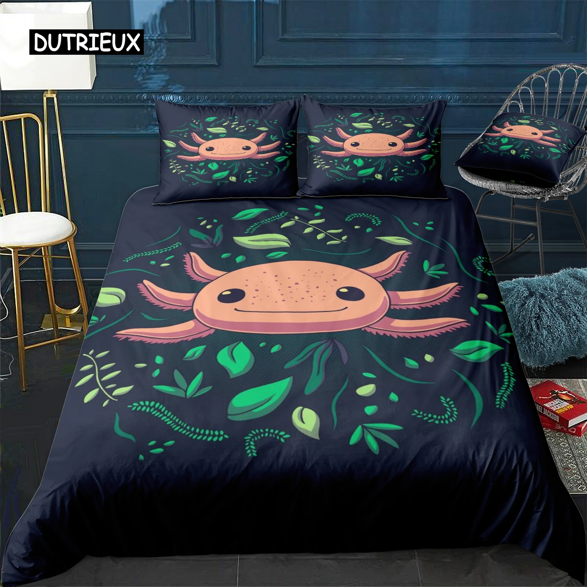 Axolotl Animal Cute Pet Quilt Cover Pillowcase 3Piece Comforter Bedding Set With Pillow Case Single Double Duvet Cover